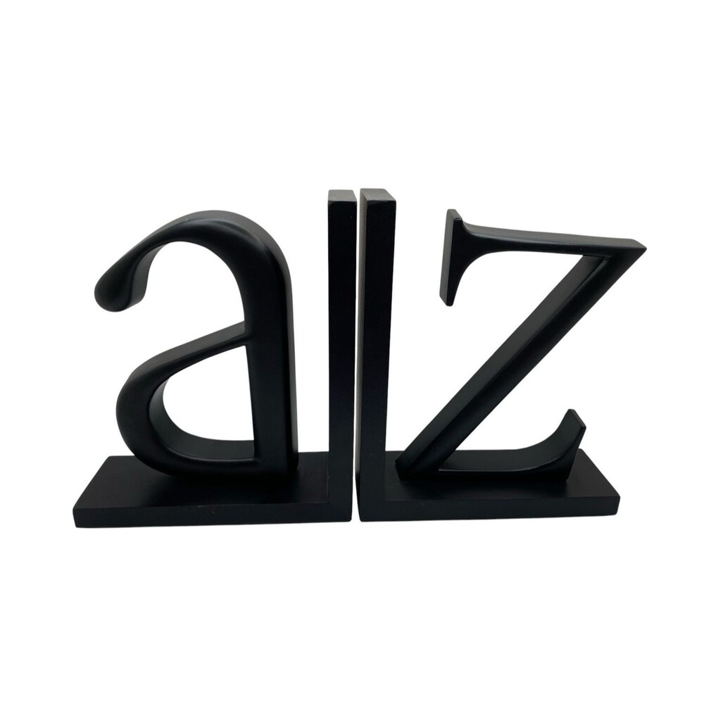 Pair Ikea Black A & Z Bookends Metal Letters on Wood 8” X 7” Library Book Ends